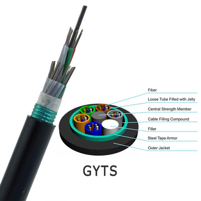 Cavo a fibre ottiche all'aperto della condotta di MDPE del rivestimento GYTS 96 del cavo a fibre ottiche nero del centro